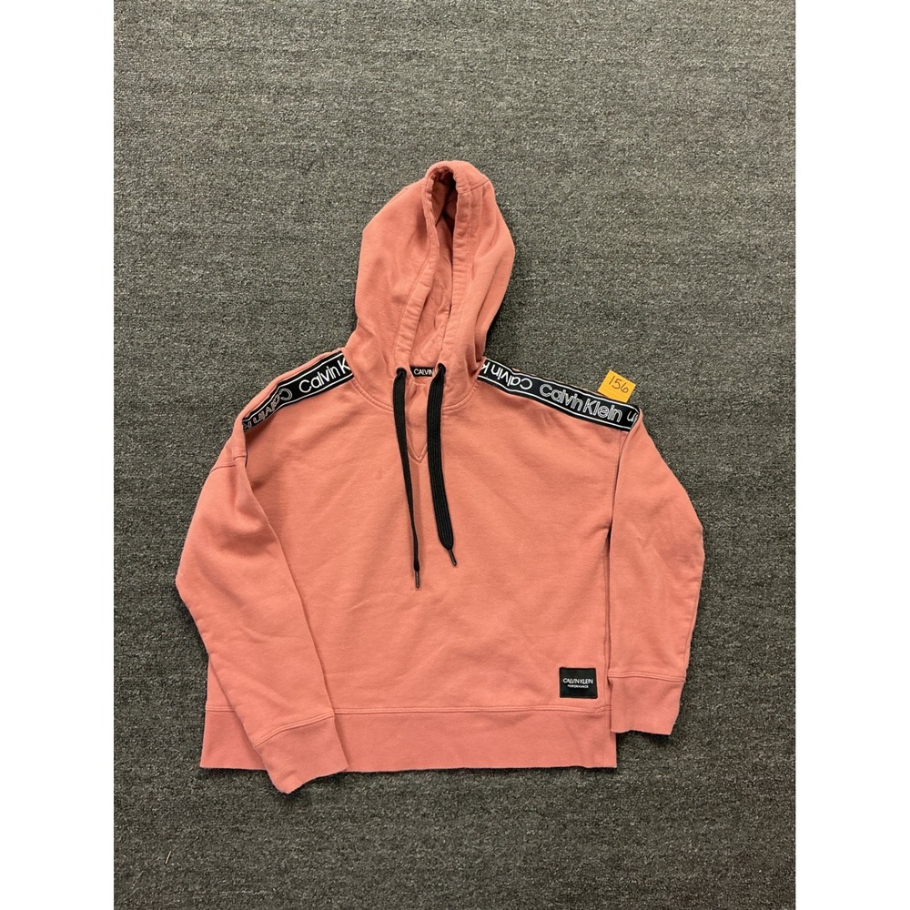 Calvin Klein Performance Womens Logo Tape Hoodie Coral Pink Size M